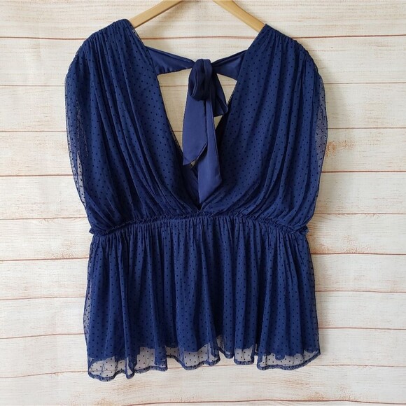 Anthropologie Tulle V-Neck Polka Dot Blouse - Picture 7 of 11